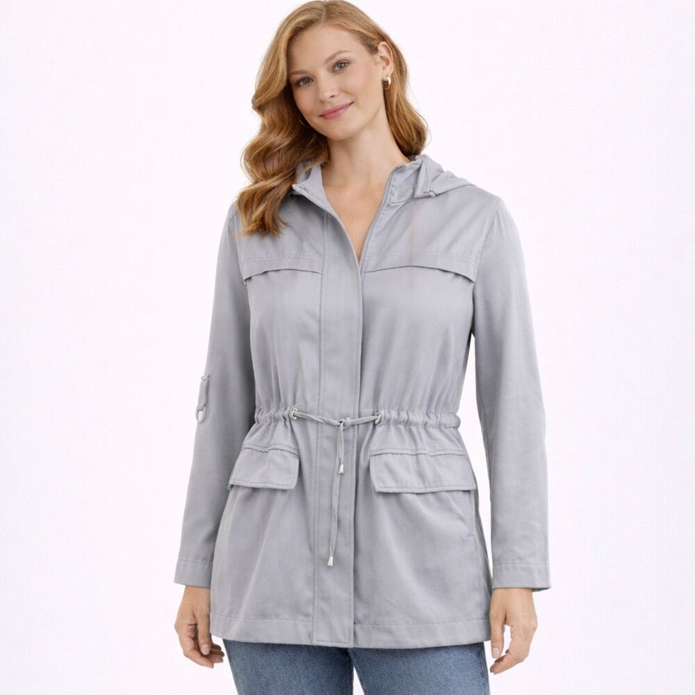Avec Les Filles Full Zip Hooded Long Sleeve Jacket Blue Gray S